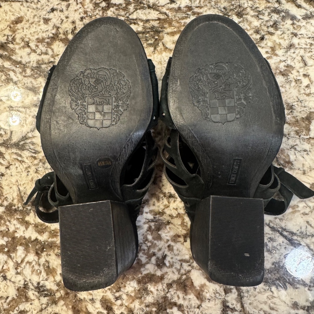 Vince Camuto Reston Sandals Womens Black Leather Block Heel Strap - Picture 8 of 10